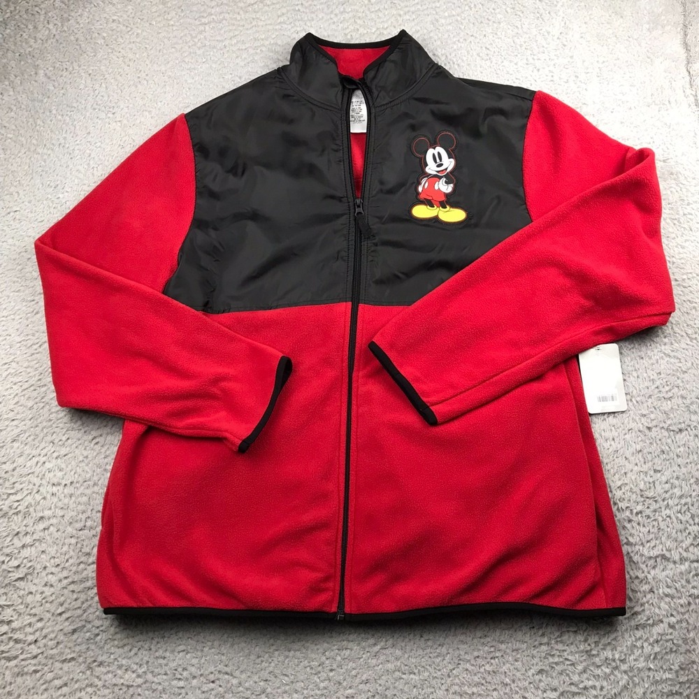 Disney Mickey Mouse Fleece Jacket Adult L Red/Black Embroidery Logo NEW NWT